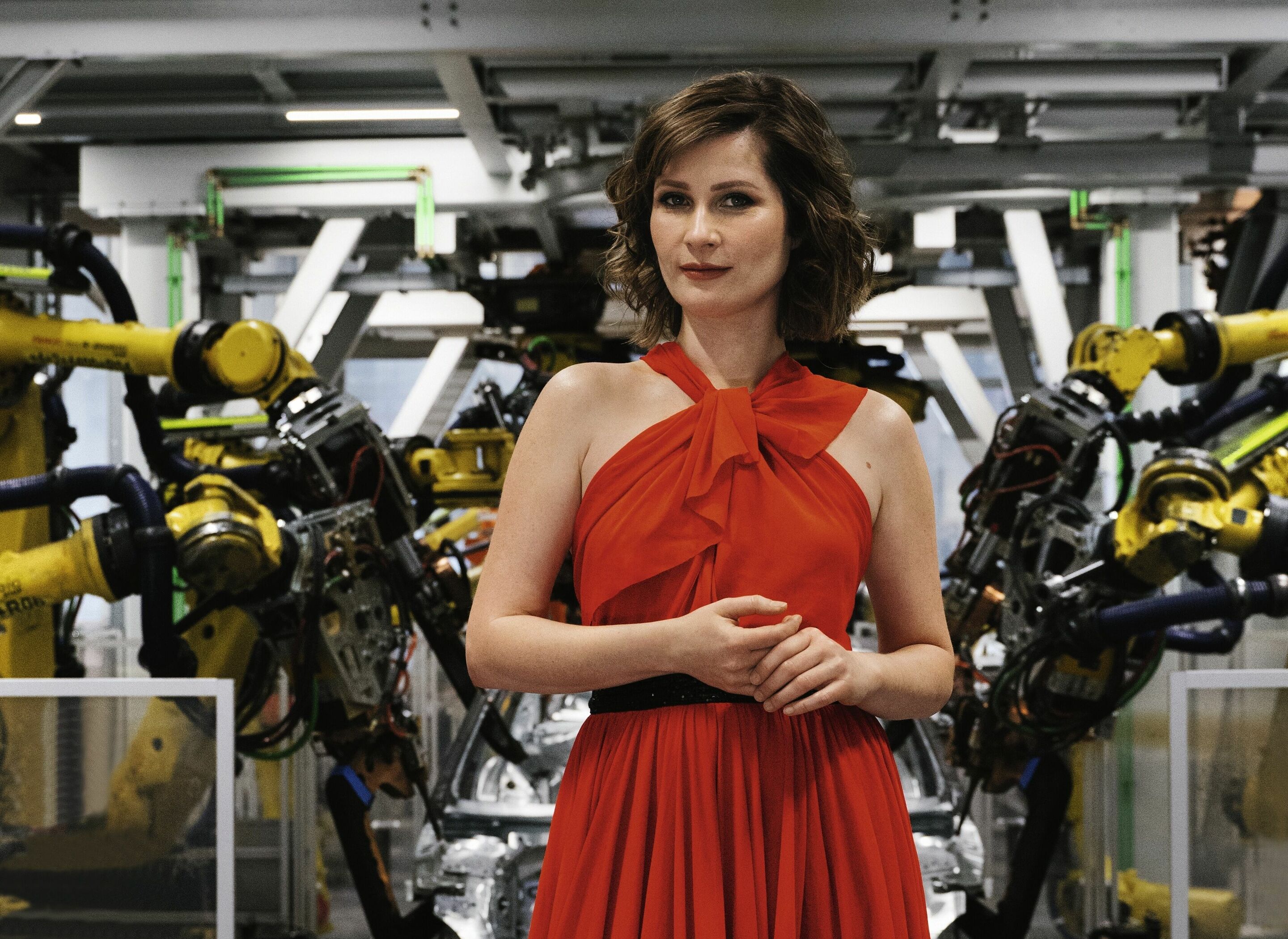 Visions of the Future! Audi Summer Concerts 2022 30 June to 10 July - Artistic director of Audi Summer Concerts, Lisa Batiashvili in front of body construction from Audi Ingolstadt