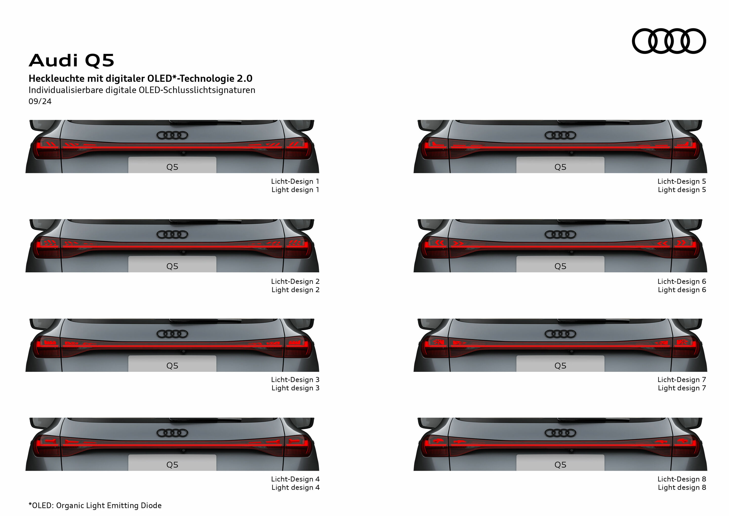 Illustration - Audi Q5 - Rear light with digital OLED* technology 2.0 - Customizable digital OLED tail lieght signatures